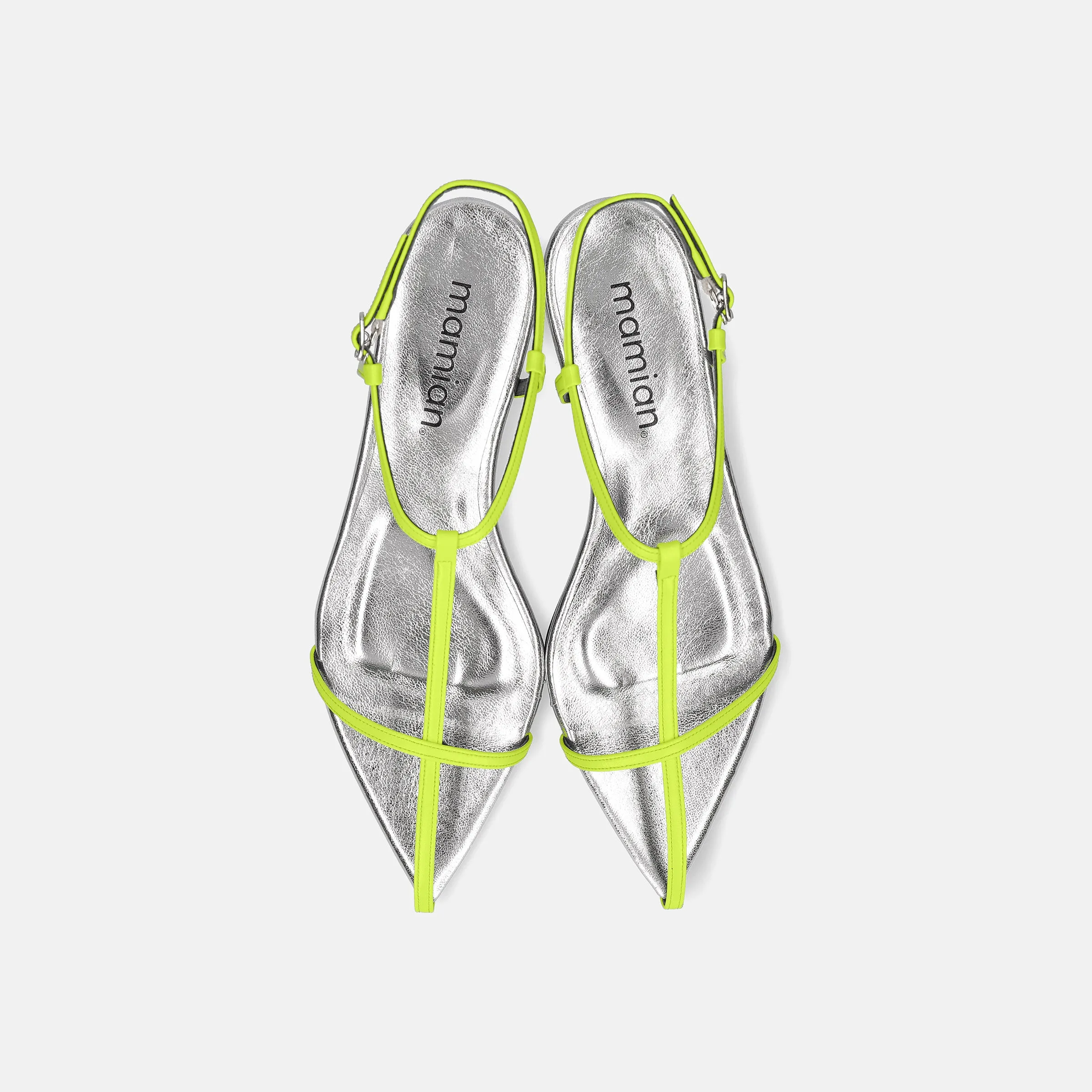 15%OFF: 2024SS: T-Strap Pointed Flat Sandals (m17001) Lime