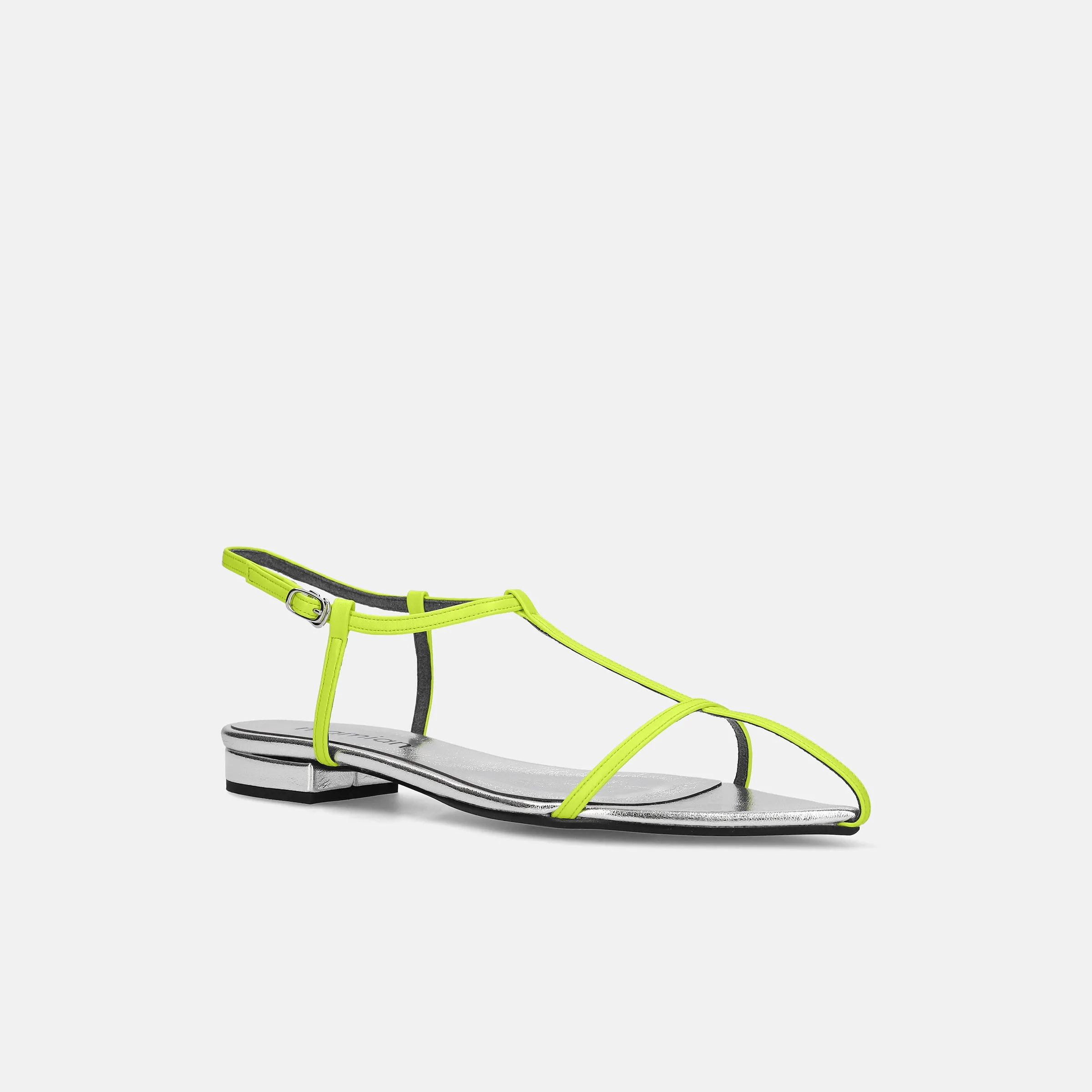 15%OFF: 2024SS: T-Strap Pointed Flat Sandals (m17001) Lime