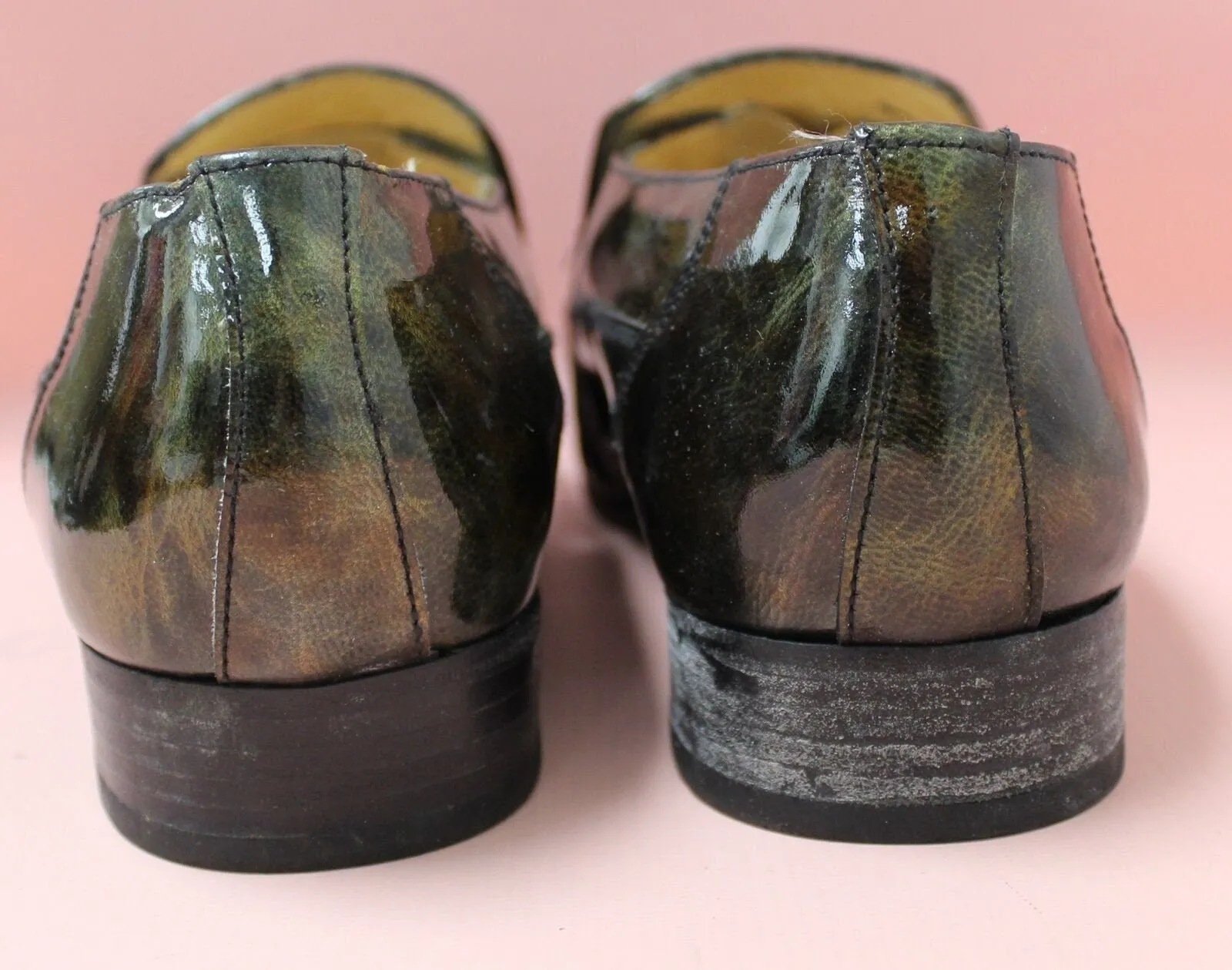 90s Sanders Patent Leather Loafers with Metallic Oil Slick Finish, Side Gore Slip On Shoes, UK 7.5 US8.5 EU41.5
