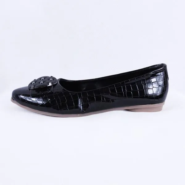 Adreen Patent Croc Black Ballet Flats