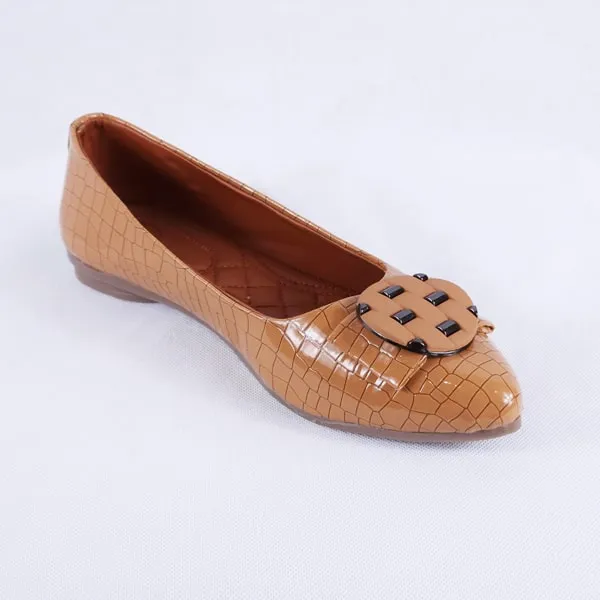 Adreen Patent Croc Tan Ballet Flats