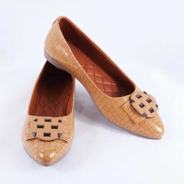 Adreen Patent Croc Tan Ballet Flats