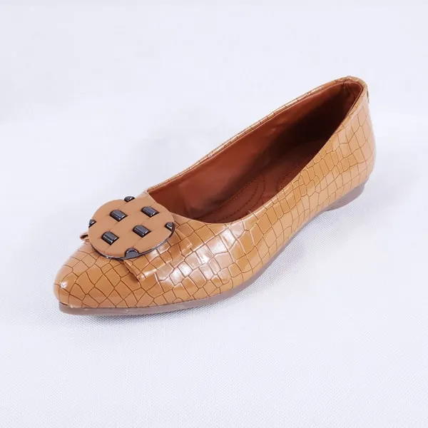Adreen Patent Croc Tan Ballet Flats