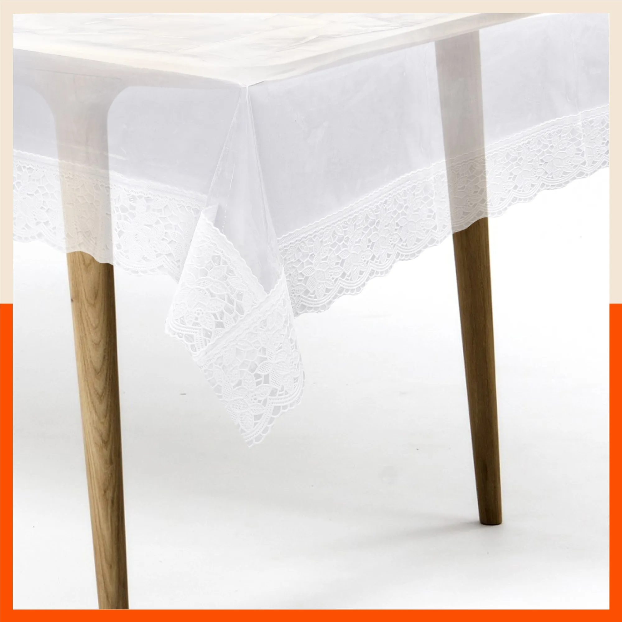 Albus Plastic Table Cover with White Lace for Dining Table at Home - Rectangular - (54" x 78") | Plain
