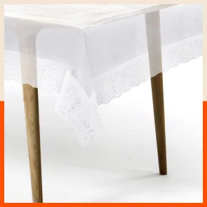 Albus Plastic Table Cover with White Lace for Dining Table at Home - Rectangular - (54" x 78") | Plain