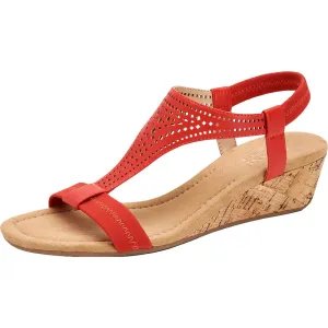 Alfani Womens Vacanzaa 2 Faux Leather T-Strap Wedge Sandals Red 5.5 Medium (B,M)