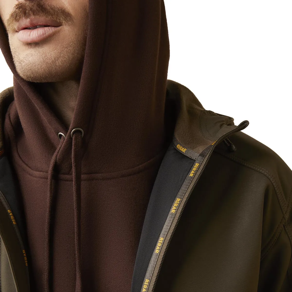 Ariat 10046665 Men's Rebar Stretch Canvas Softshell Hooded Logo Jacket - Wren/Black