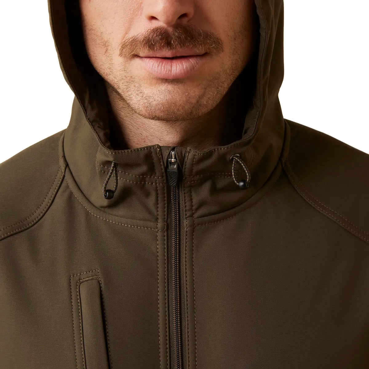 Ariat 10046665 Men's Rebar Stretch Canvas Softshell Hooded Logo Jacket - Wren/Black