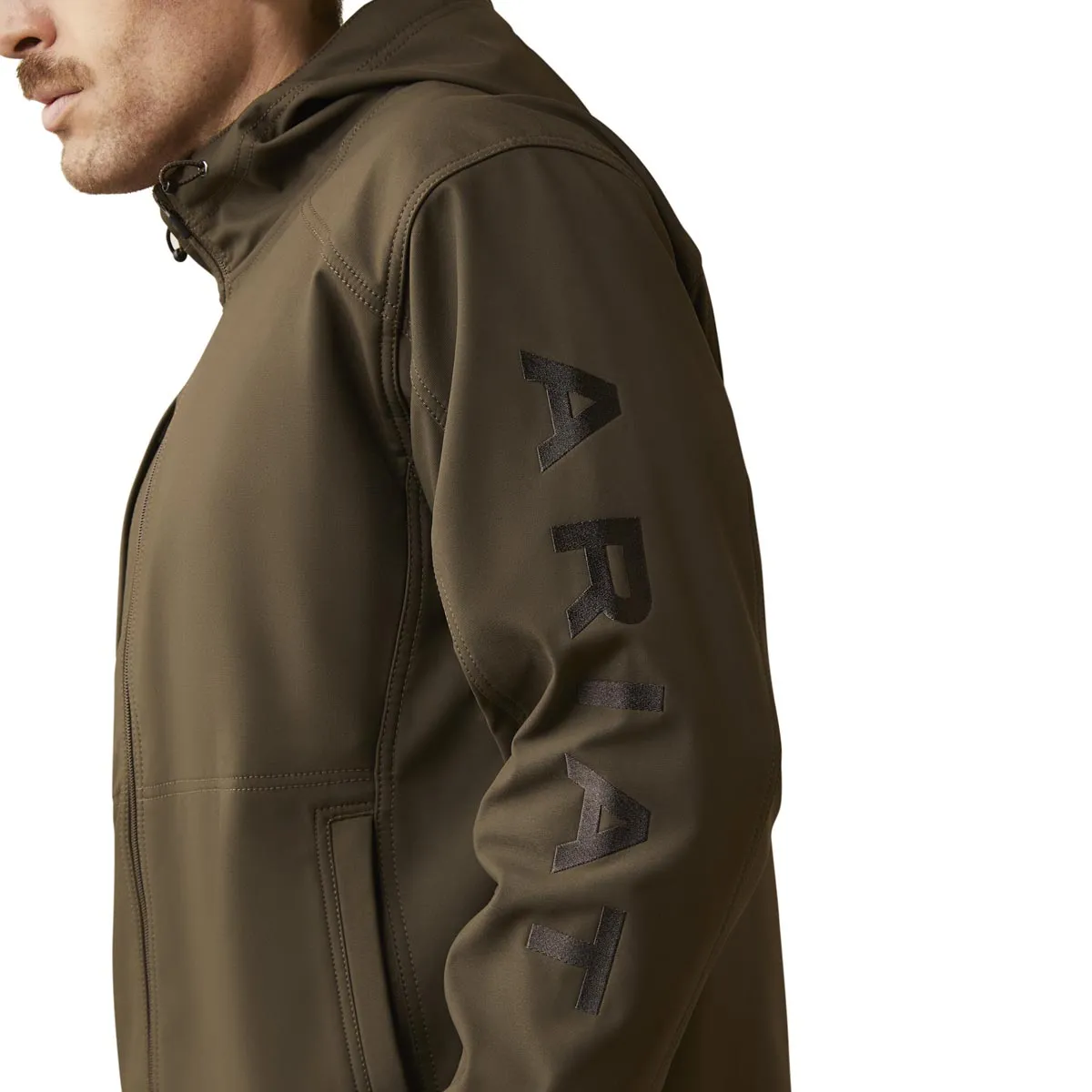 Ariat 10046665 Men's Rebar Stretch Canvas Softshell Hooded Logo Jacket - Wren/Black