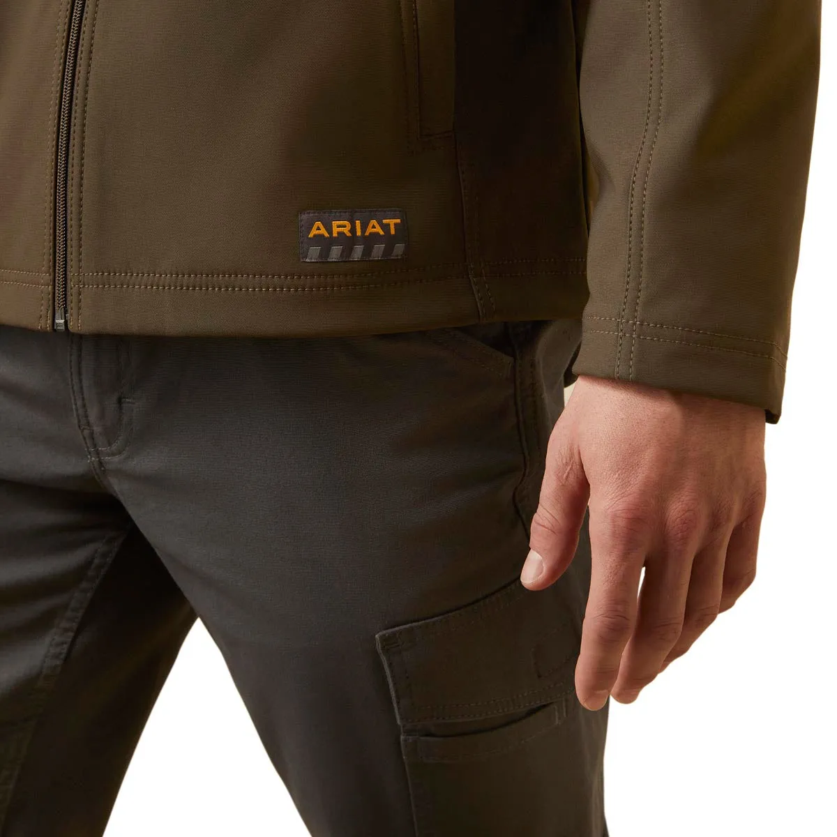 Ariat 10046665 Men's Rebar Stretch Canvas Softshell Hooded Logo Jacket - Wren/Black