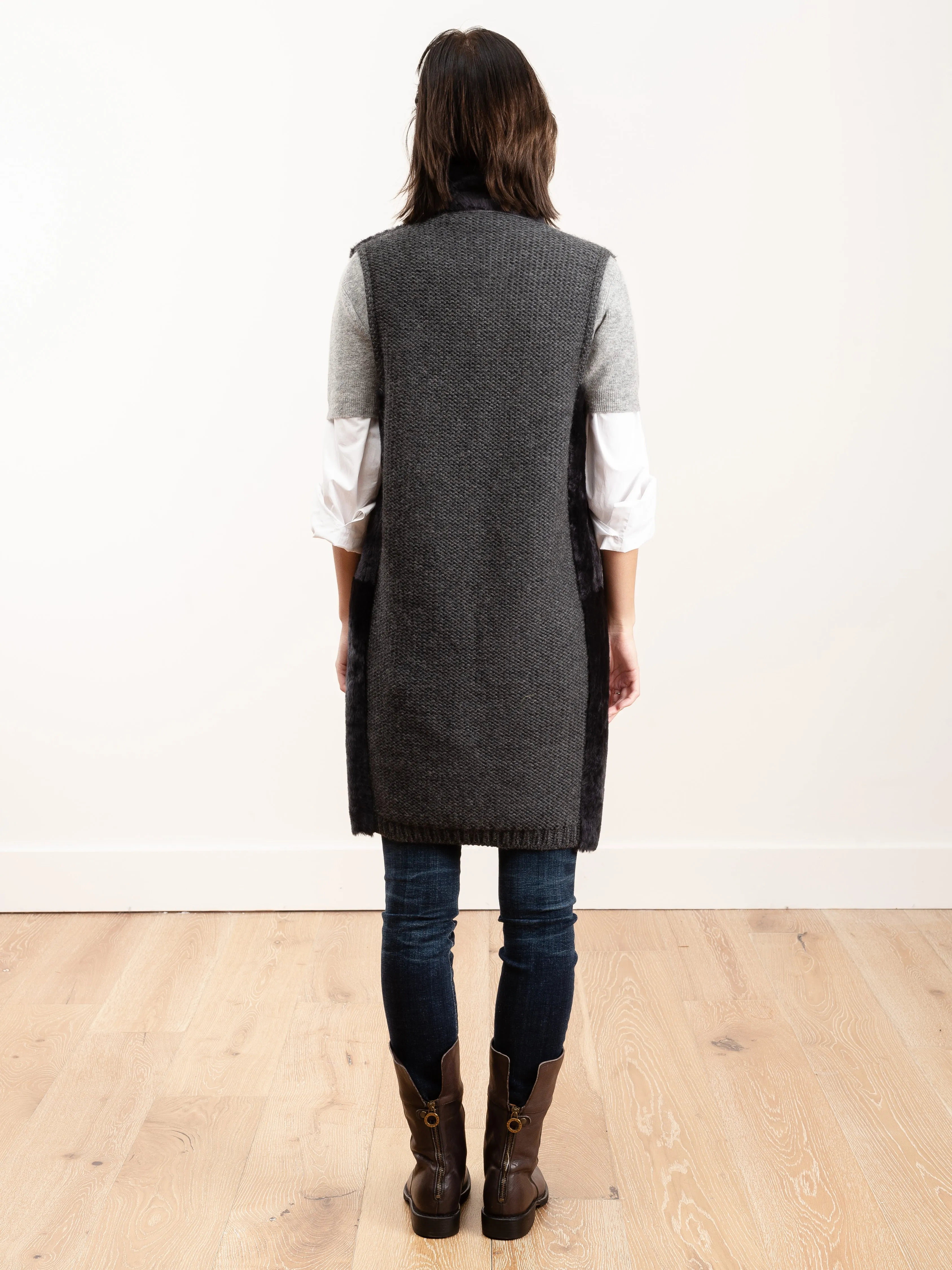 back knit and shearling crombie gilet - graphite