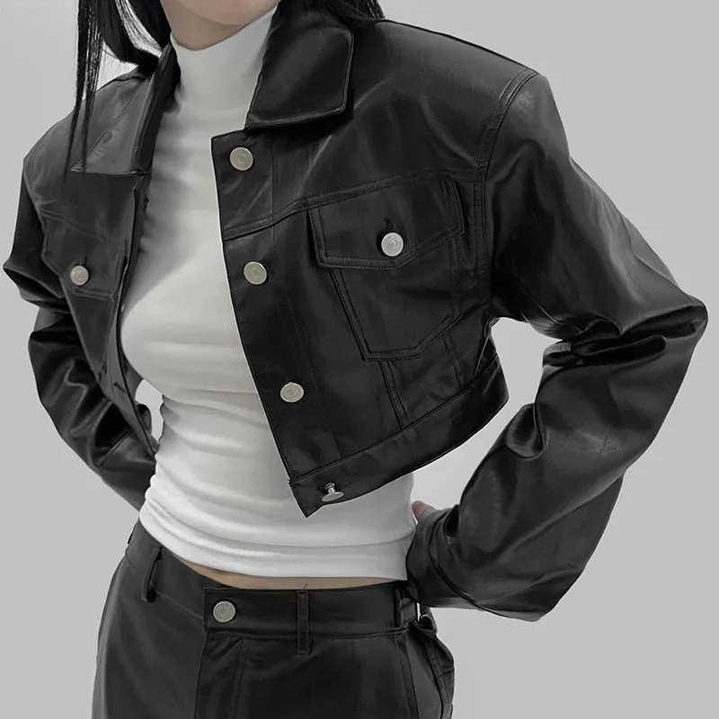 Black Cropped Leather Jacket