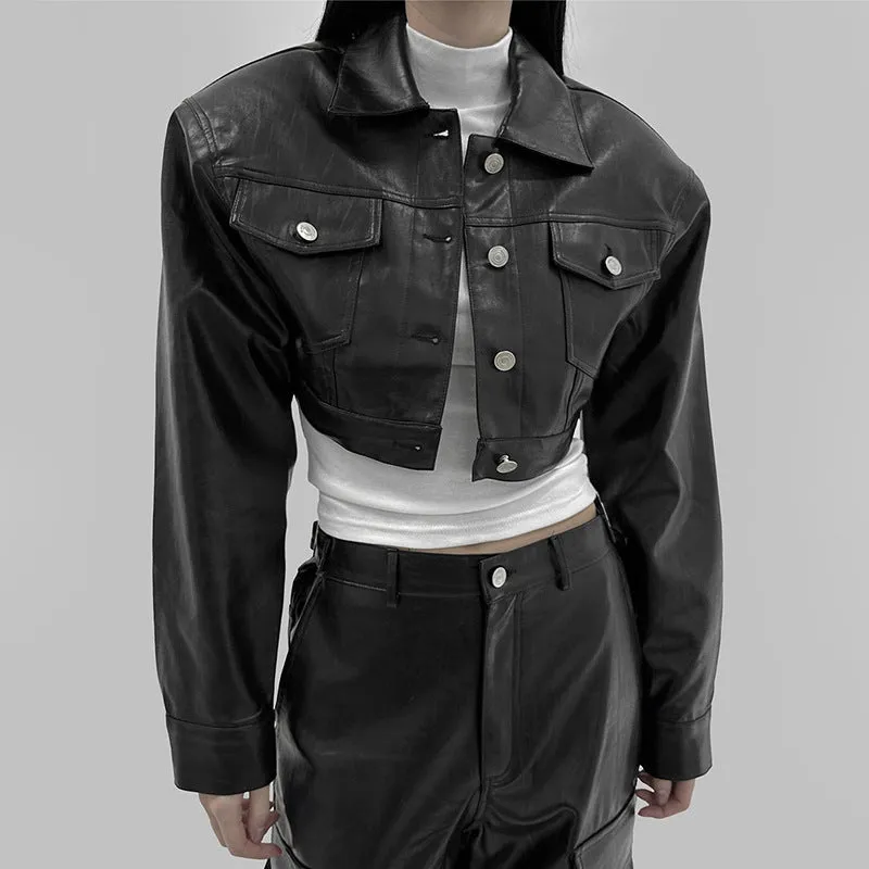 Black Cropped Leather Jacket