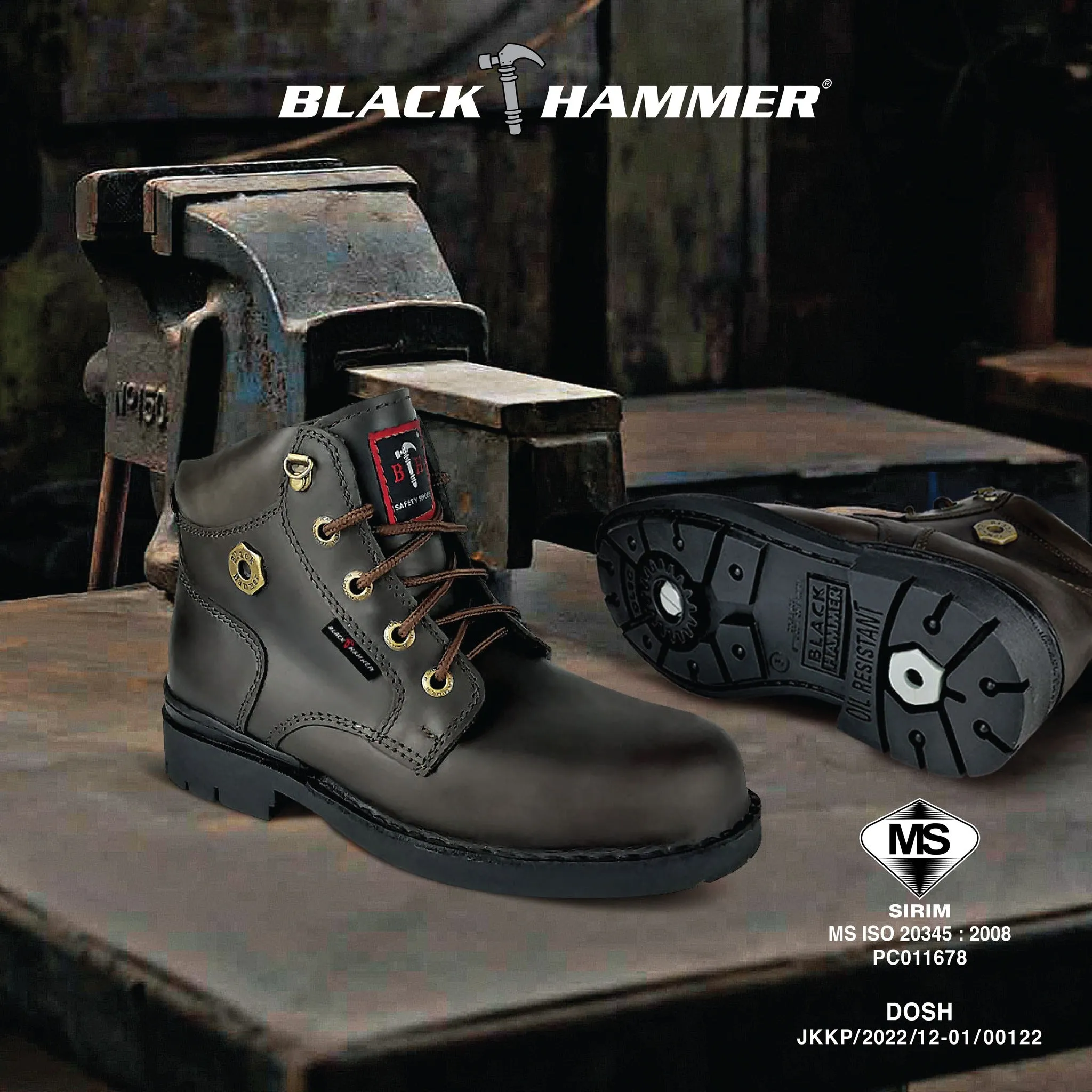 Black Hammer 4000 Series Mid Cut Safety Shoes BH4660 (SIRIM APPROVED)