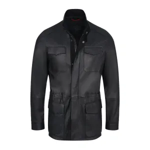 Black Leather Safari Style Jacket