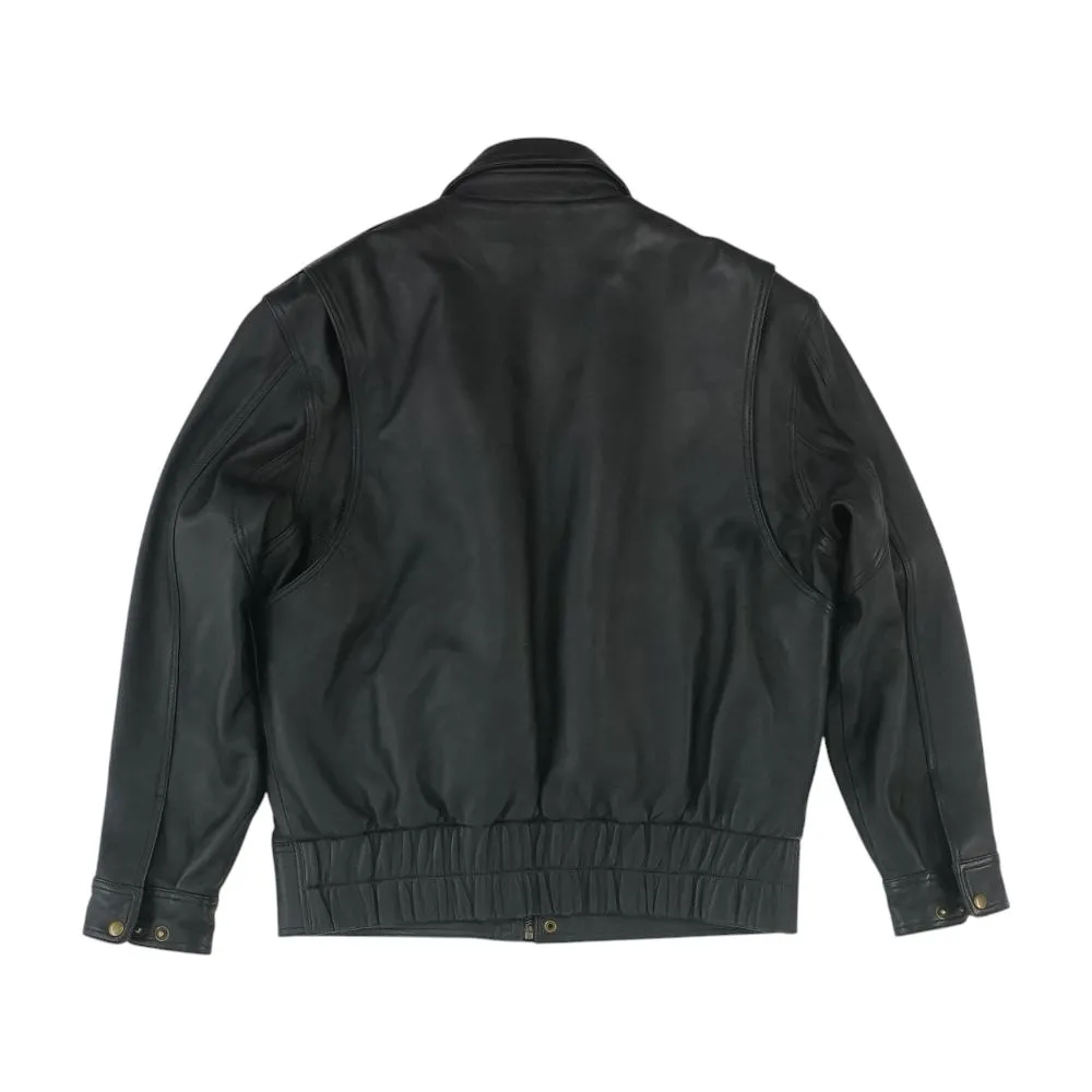Black Solid Leather Jacket
