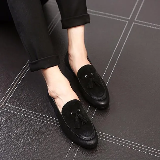 Black Suede Tassel Loafers for Men - Casual Moccasin Shoes