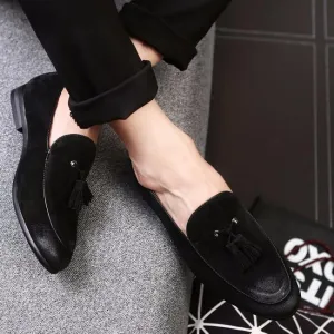 Black Suede Tassel Loafers for Men - Casual Moccasin Shoes