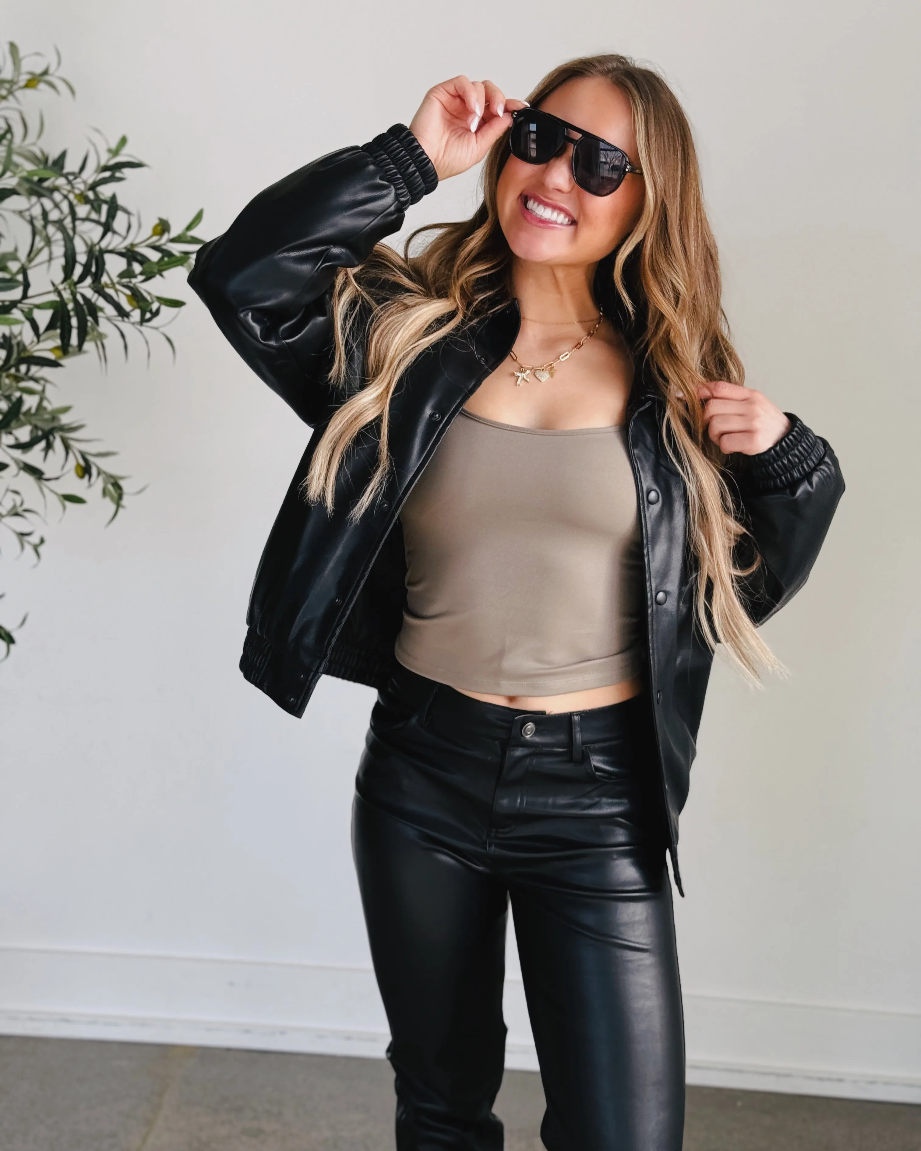 Black Vegan Leather Bomber Jacket