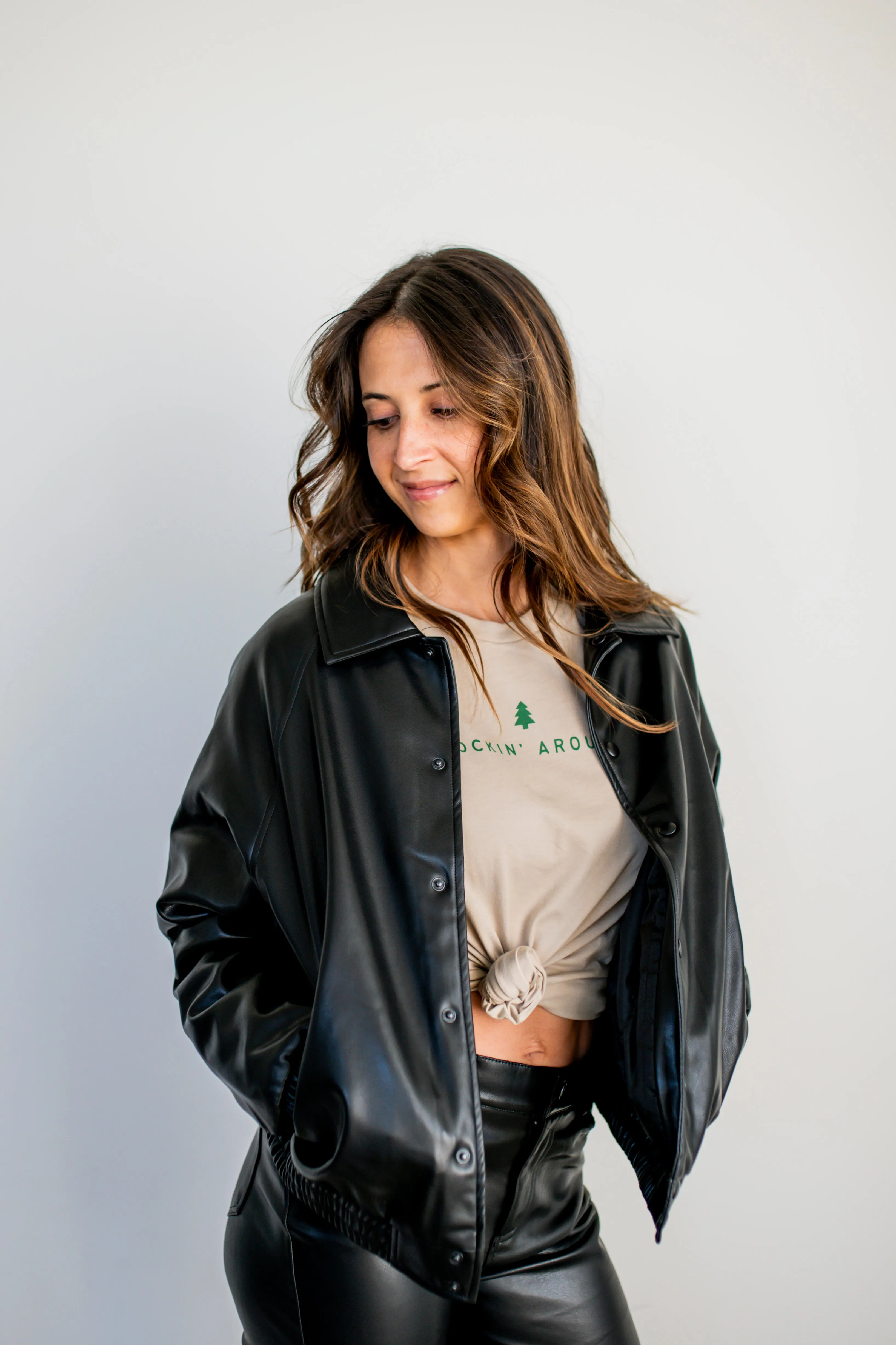 Black Vegan Leather Bomber Jacket