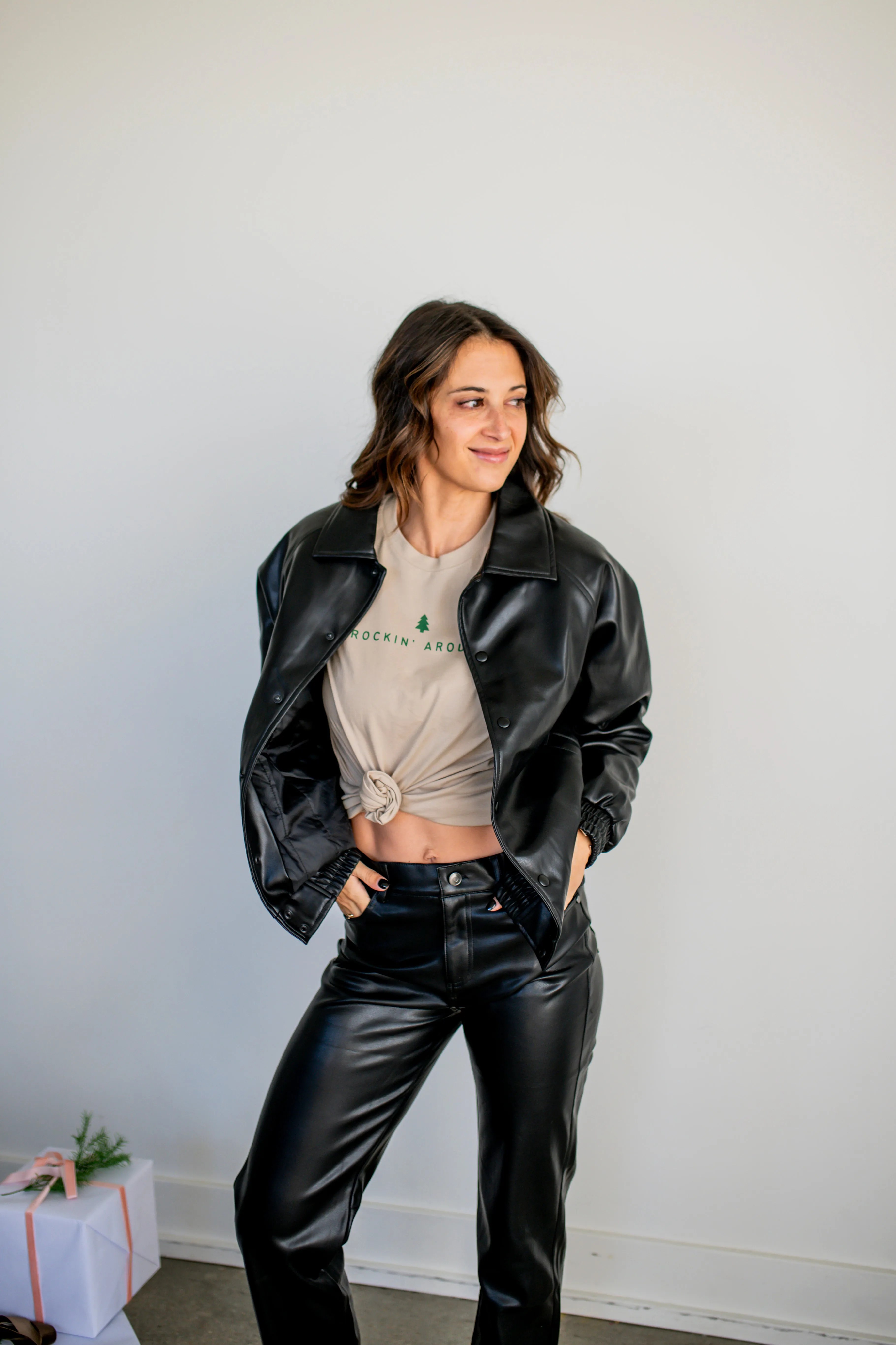 Black Vegan Leather Bomber Jacket