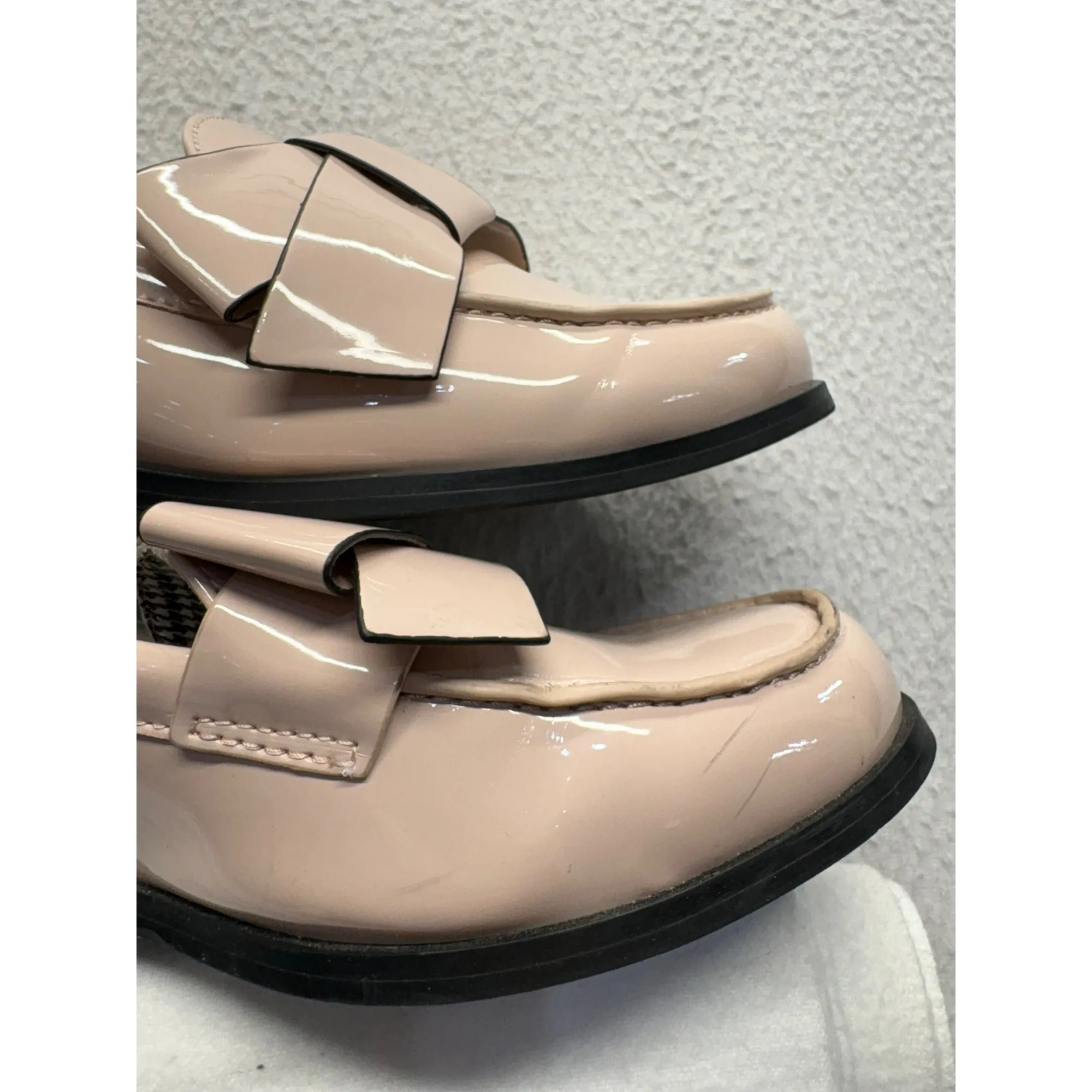 Blush Pink Patent Leather Loafers With Bow Detail By 1901 #7650