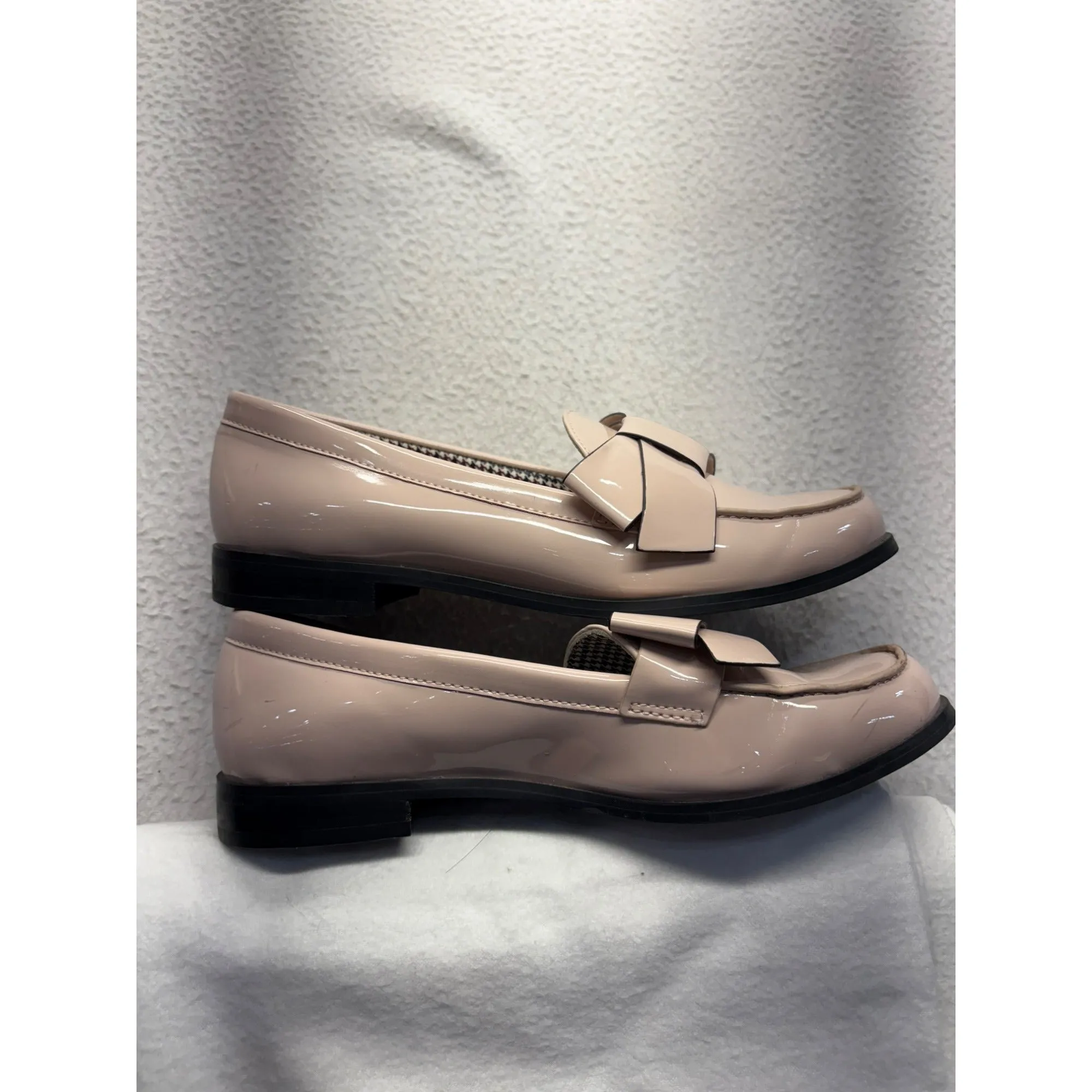 Blush Pink Patent Leather Loafers With Bow Detail By 1901 #7650