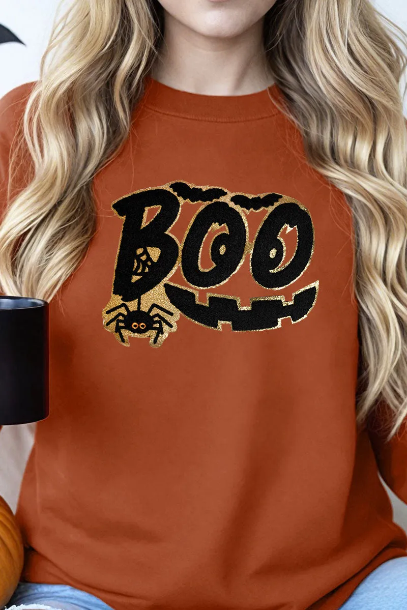 Boo Smile Large Chenille Patch Unisex NuBlend Crew Sweatshirt