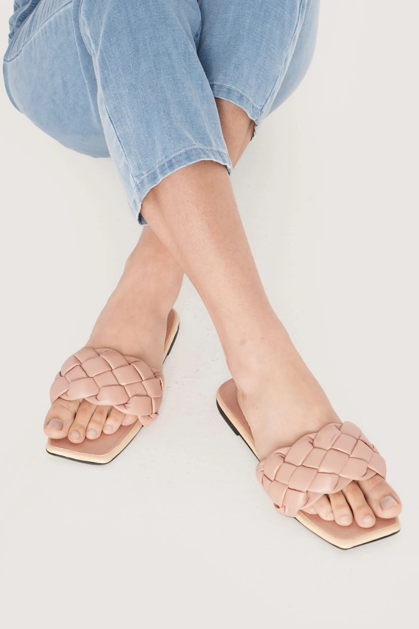 Braided Strap Square Toe Sandals