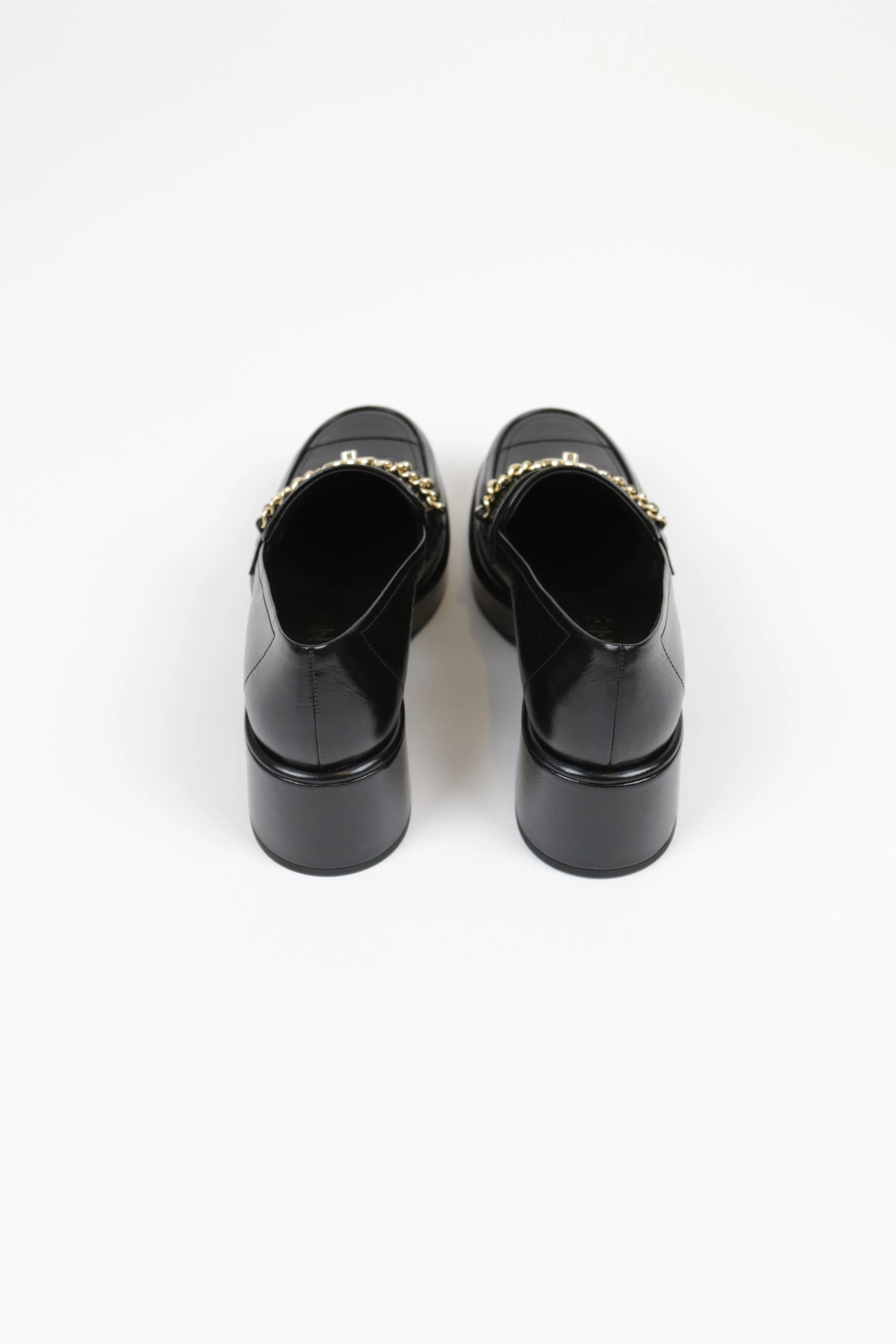 Chanel Black Lambskin Leather Chain Loafers