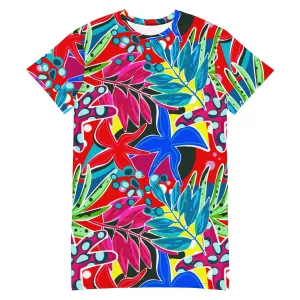 Crimson Flower Print T-shirt Dress