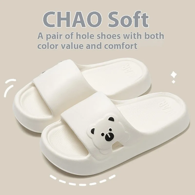 Cute Bear Home Slippers Summer Fashion Thick Bottom Non-slip Bathroom Slipper Women Men Couples Shoes