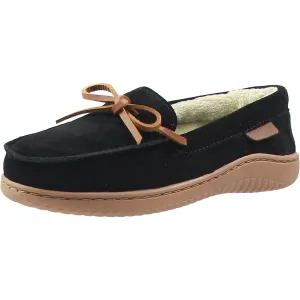 Dearfoams Womens Wilmington Faux Fur Lined Leather Moccasin Slippers