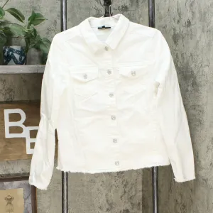 DG2 by Diane Gilman Women's Frayed-Hem Denim Jacket White Large