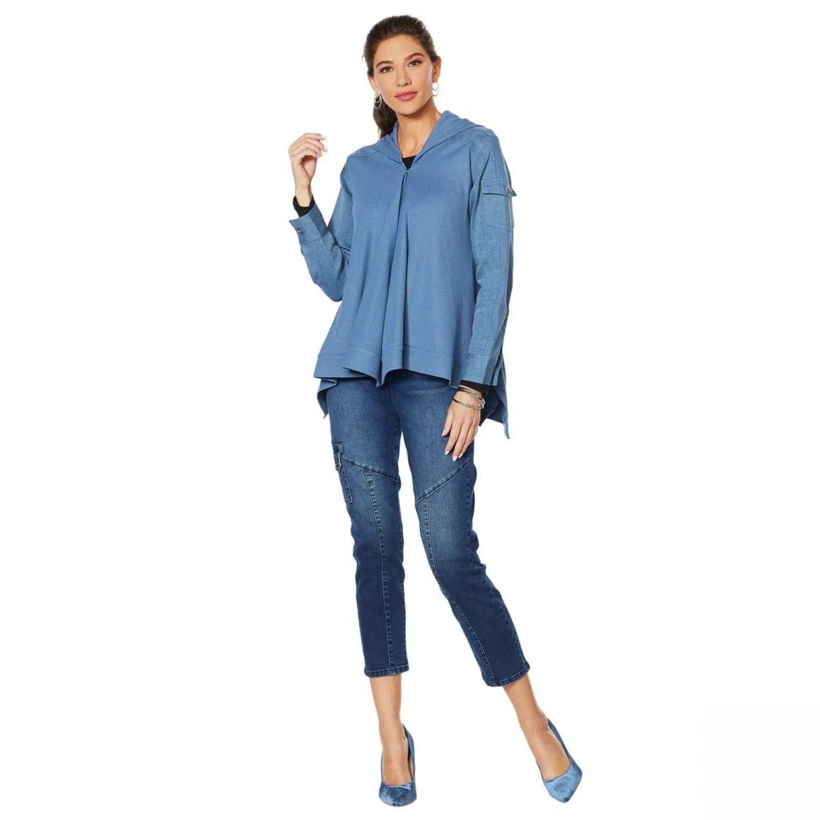 DG2 by Diane Gilman Women's Plus Size Twill Knit Combo Draped Jacket