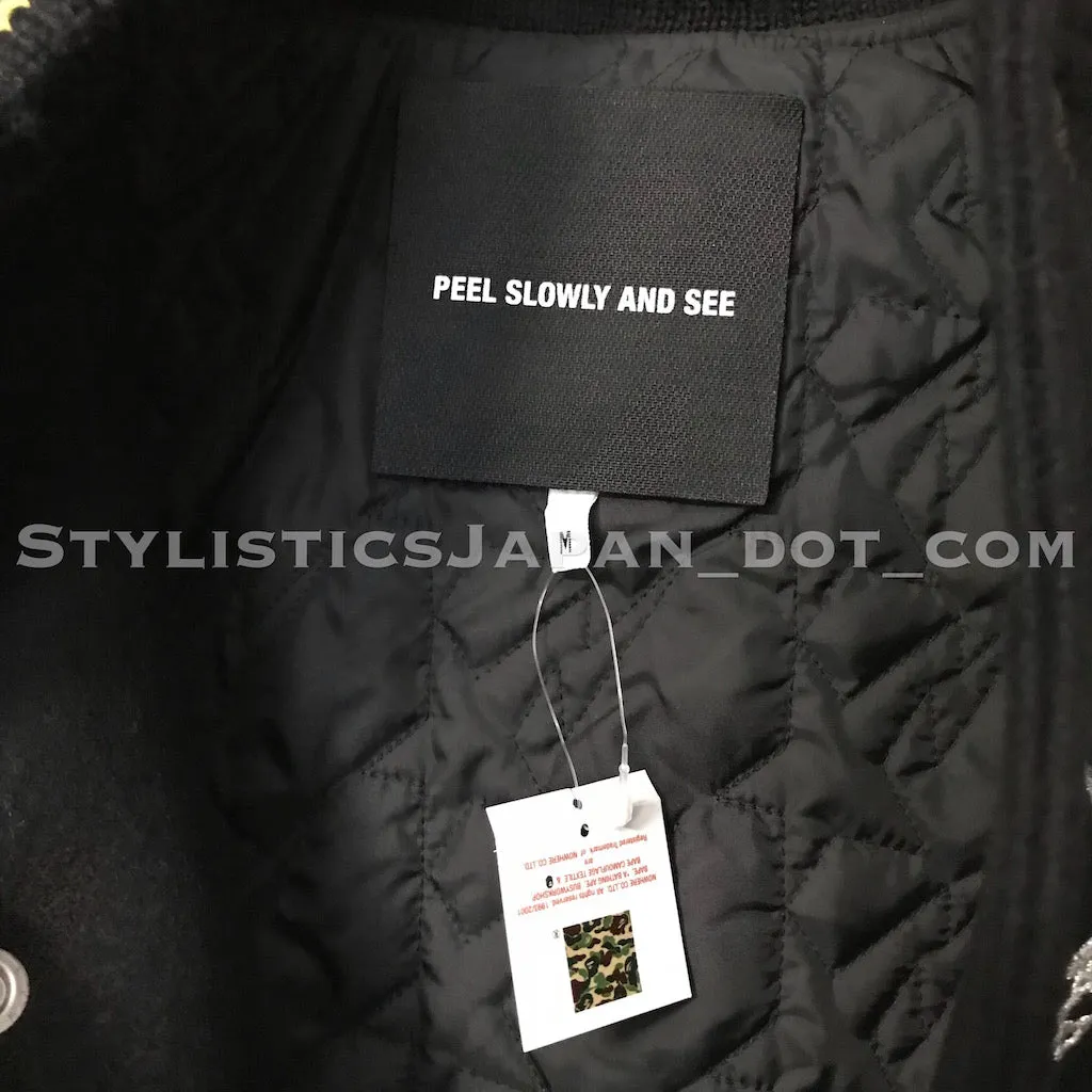 DS! A Bathing Ape Bape x Unkle Wool/Leather Stadium Jacket M~L/XL