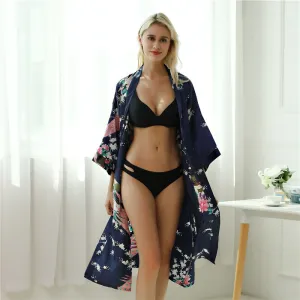 Eternal Blossom Floral Satin Kimono Robe