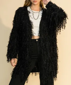 Fuzzy Fringe Open Front Cardigan