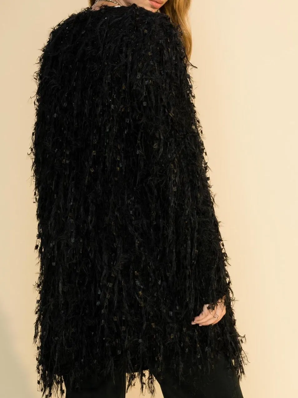 Fuzzy Fringe Open Front Cardigan