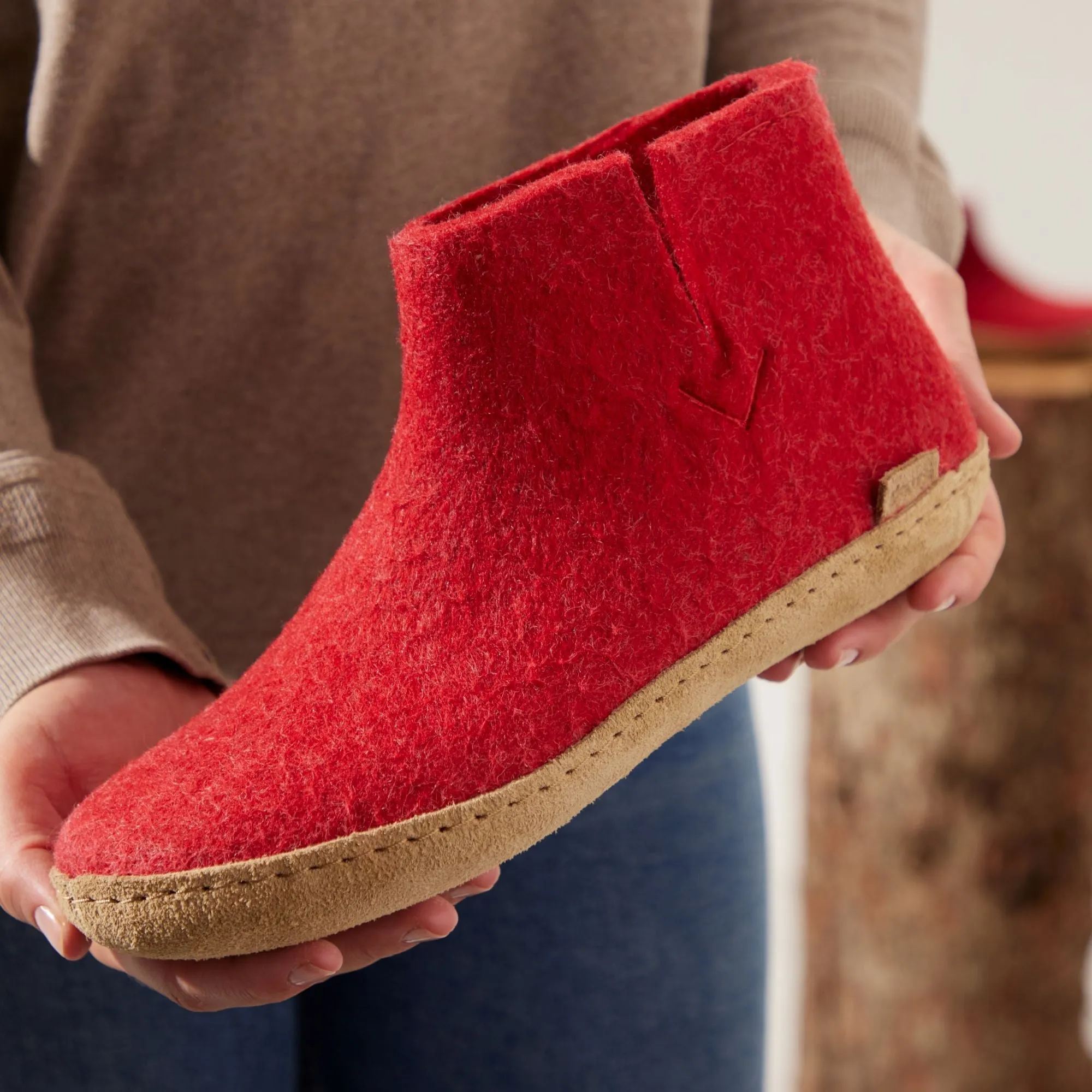 Glerups Boot Red - 100% Wool Felt Slippers for Comfort & Style
