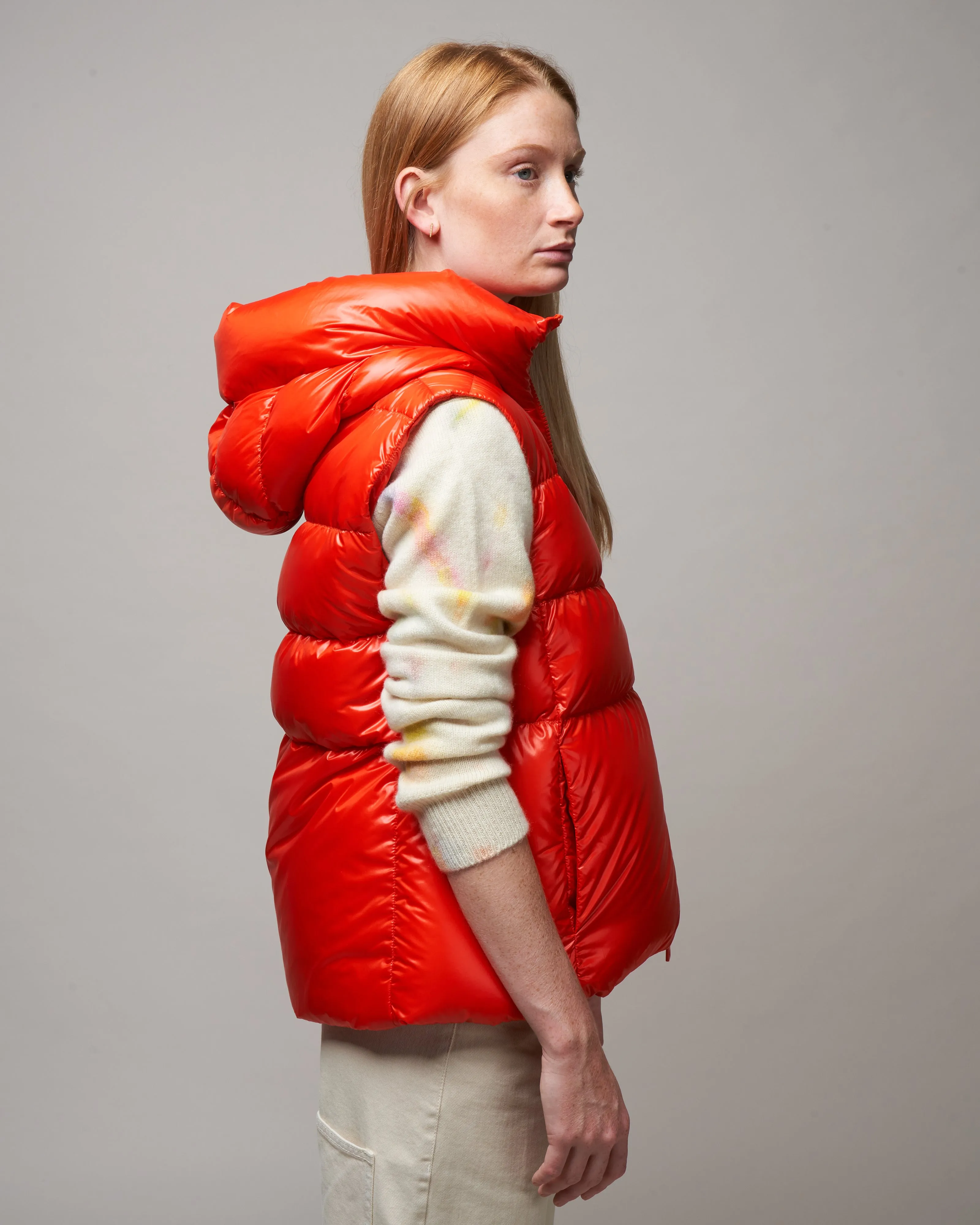 globe- biodegradable hooded vest - spicy orange
