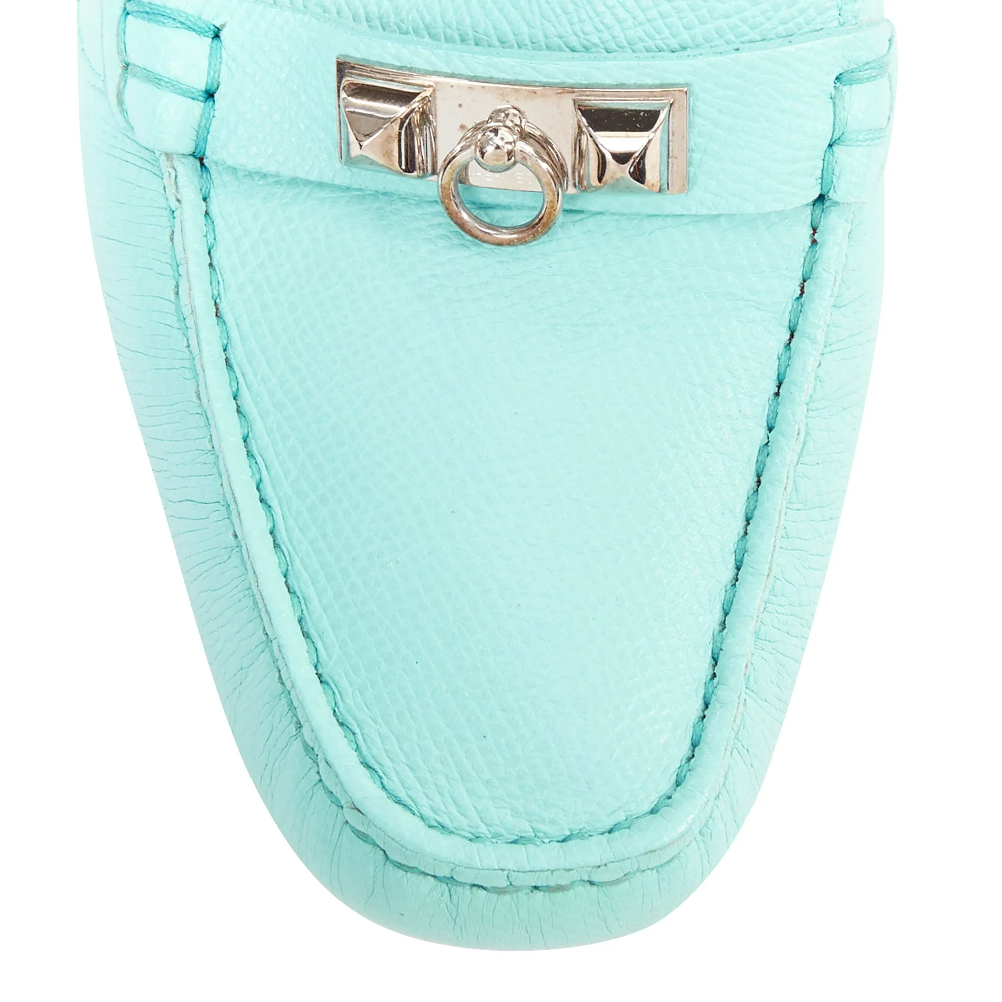 Hermes cyan leather stud driving loafers
