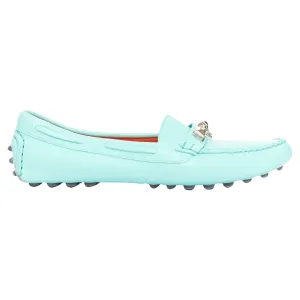 Hermes cyan leather stud driving loafers