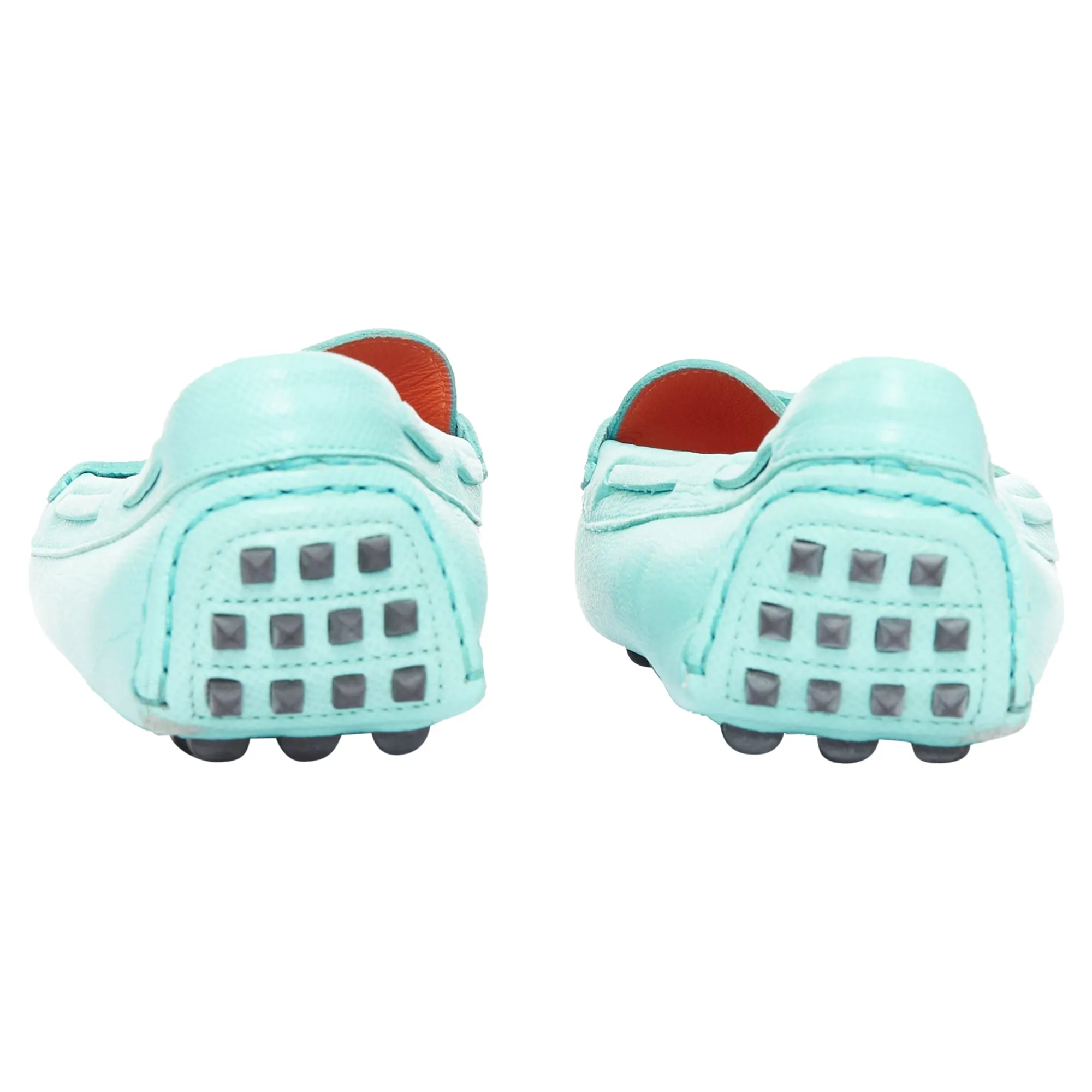 Hermes cyan leather stud driving loafers