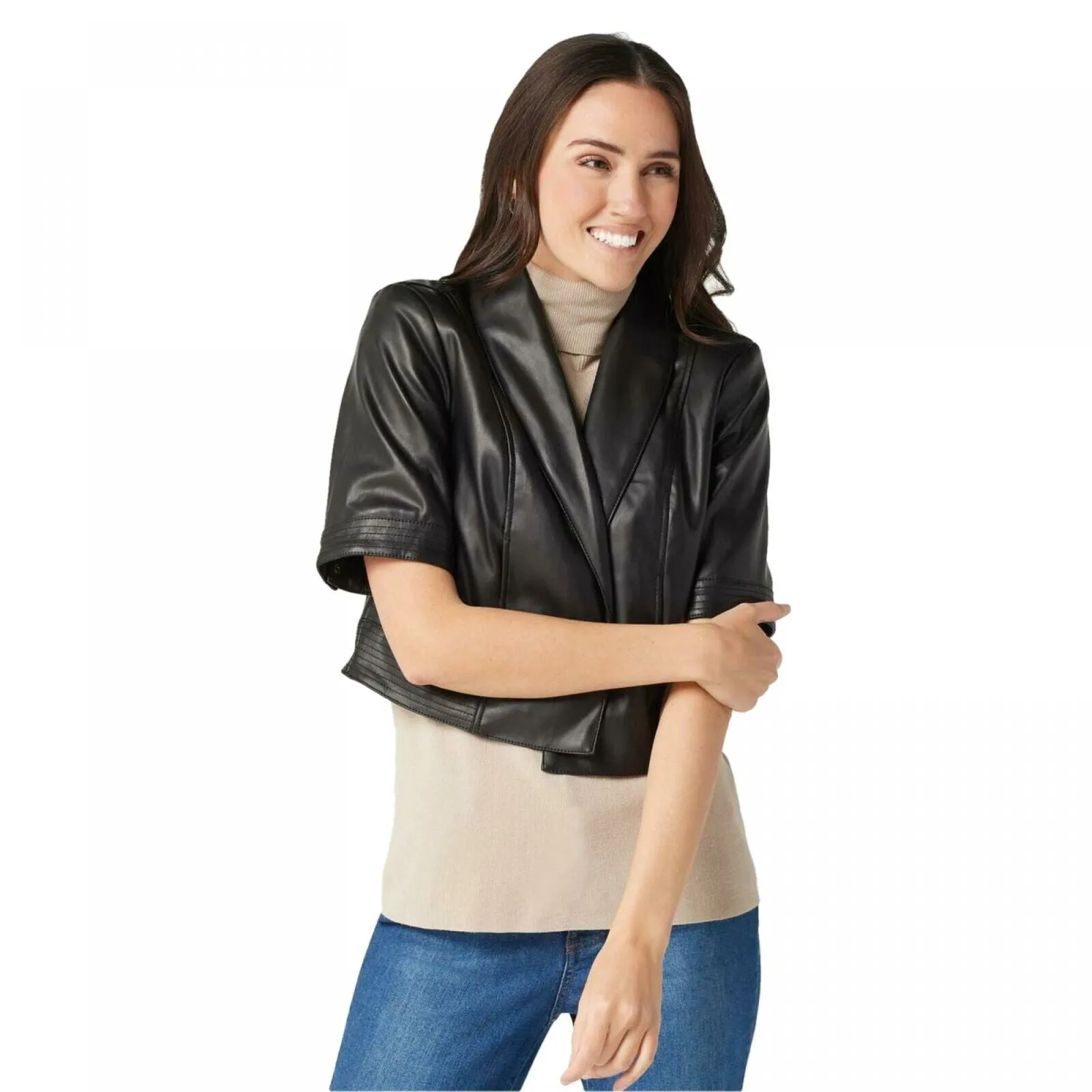Isaac Mizrahi Live! Women's Special Edition Faux Leather Cropped Jacket