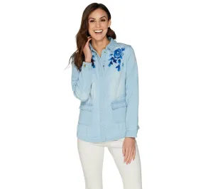 Isaac Mizrahi Live! Women's TRUE DENIM Embroidered Jacket Bleached Indigo 16