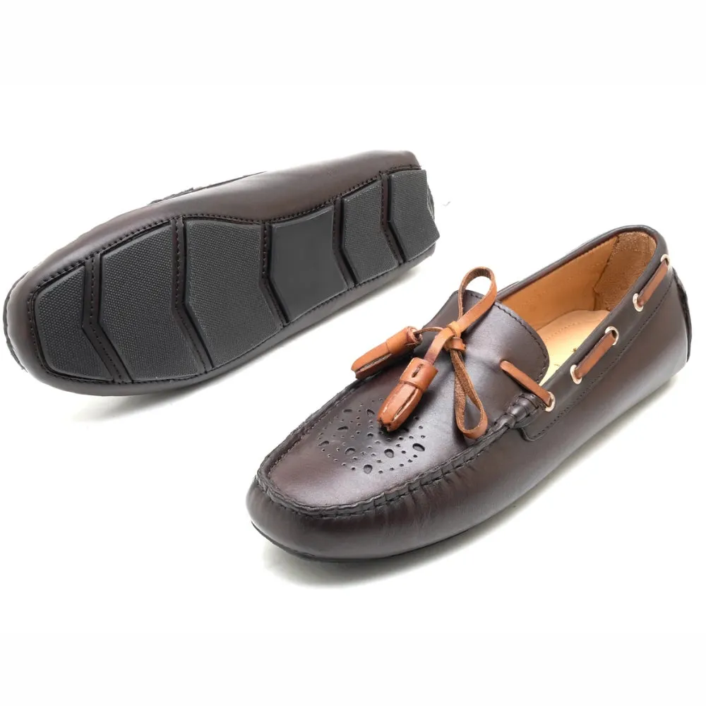 Italano Mens Brown Tassel Driving Shoes