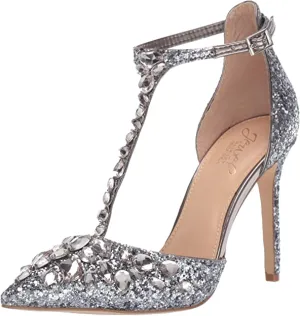 Jewel Badgley Mischka Women's UMAY Shoe, smoke Glitter, 8 M US