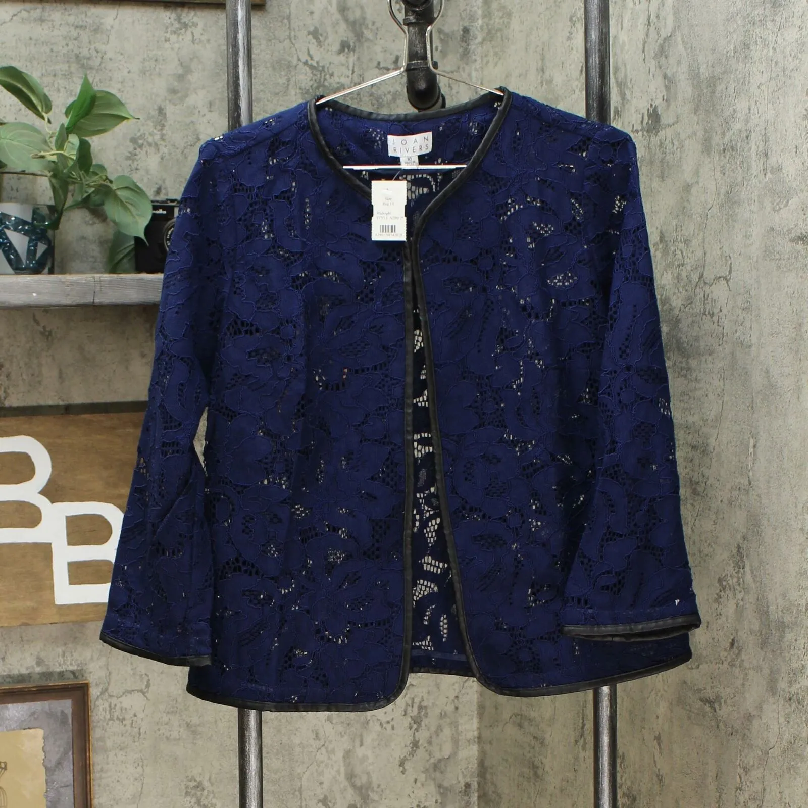 Joan Rivers Women's Who Are You Wearing Faux Leather Trim Lace Jacket