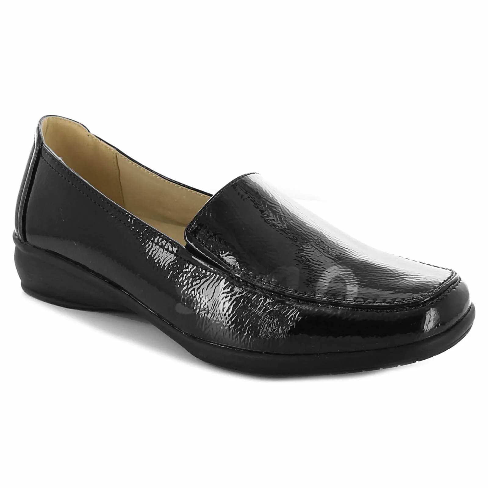 LADIES WOMEN WIDE FIT SHOES LOW WEDGE LEATHER LINING WORK MOCCASIN CASUAL LOAFER Moccasin Loafers for Work & Beyond